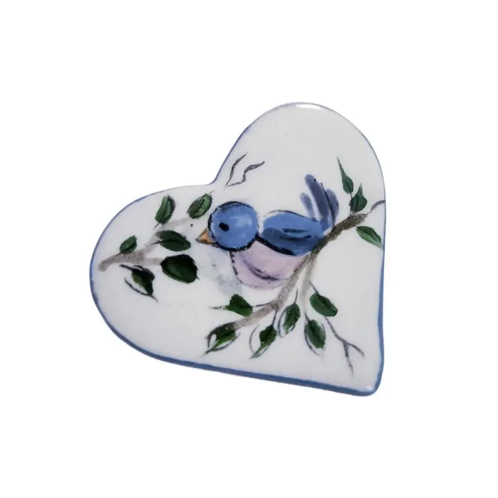 Vintage Hand Painted Porcelain Bluebird Brooch , Artist Signed